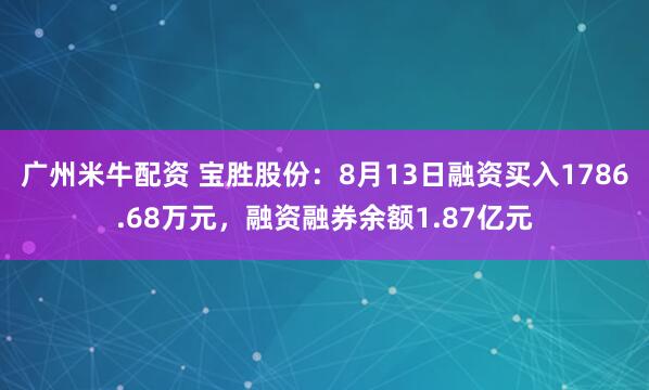 广州米牛配资 宝胜股份：8月13日融资买入1786.68万元，融资融券余额1.87亿元